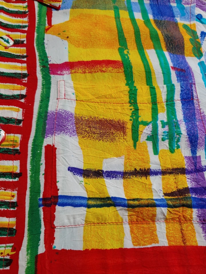 Jams World Traffic Shirt VTG Small M630RE Blue Red Short Sleeve Rayon Hawaiian - Image 2 of 4