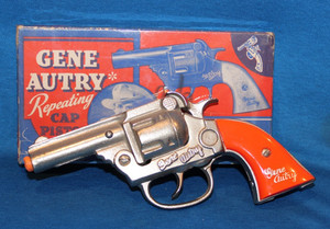 VINTAGE KENTON GENE AUTRY CAST IRON DUMMY CAP GUN W/BOX - 1940s - MINT /PRISTINE