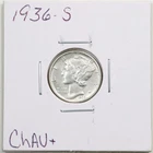 1936-S 10C Mercury Winged Liberty Silver Dime in Choice AU+ Condition #6278