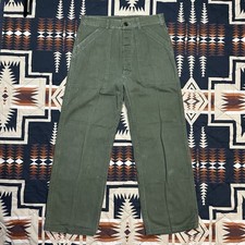Vintage 70s Military OG-107 Pants Green Sateen Vietnam Era Trousers 30X28 button