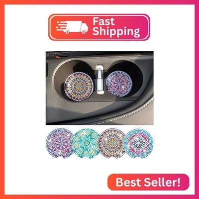 Sinmoe 4 Pcs Diamond Painting Car Coasters DIY Mandala Car Coasters for Drinks D
