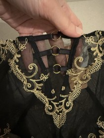 BNWT Womens Lise Charmel Black & Gold High-Waisted Lace Panties, Size XL