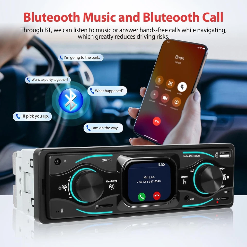 Single Din Car Stereo Radio MP3 Player Bluetooth FM/USB/TF/LCD/Aux In-dash - Image 4 of 4