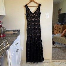 Black and Nude Lace Maxi Evening Gown Black Tie Formal Event Dress aqua Size 8