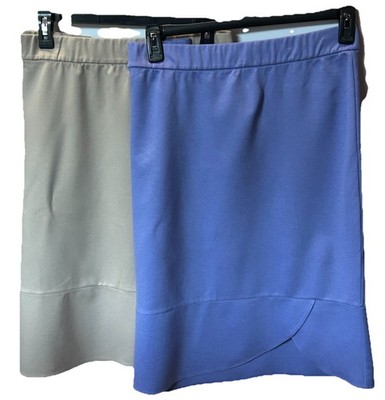 Isaac Mizrahi Live! (2) Elements Stretch Knit Tulip Hem Skirt, Wheat & Blue Iris
