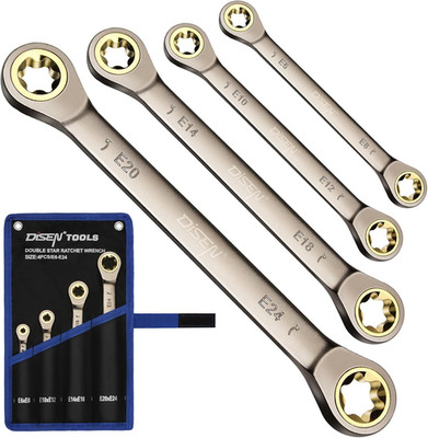 2025 Upgraded 4-Piece E-Torx Double Box Ratcheting Wrench Set, 72-Tooth Black Ni