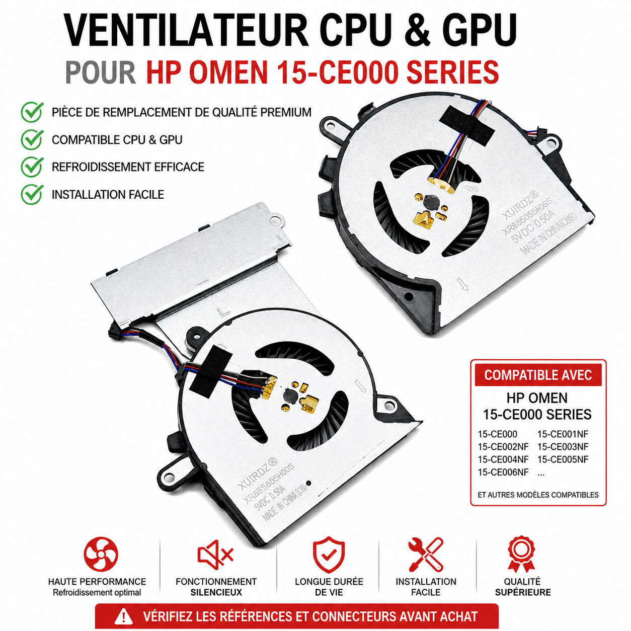 Ventilateur CPU GPU pour HP Omen 15-CE099NF double refroidissement interne