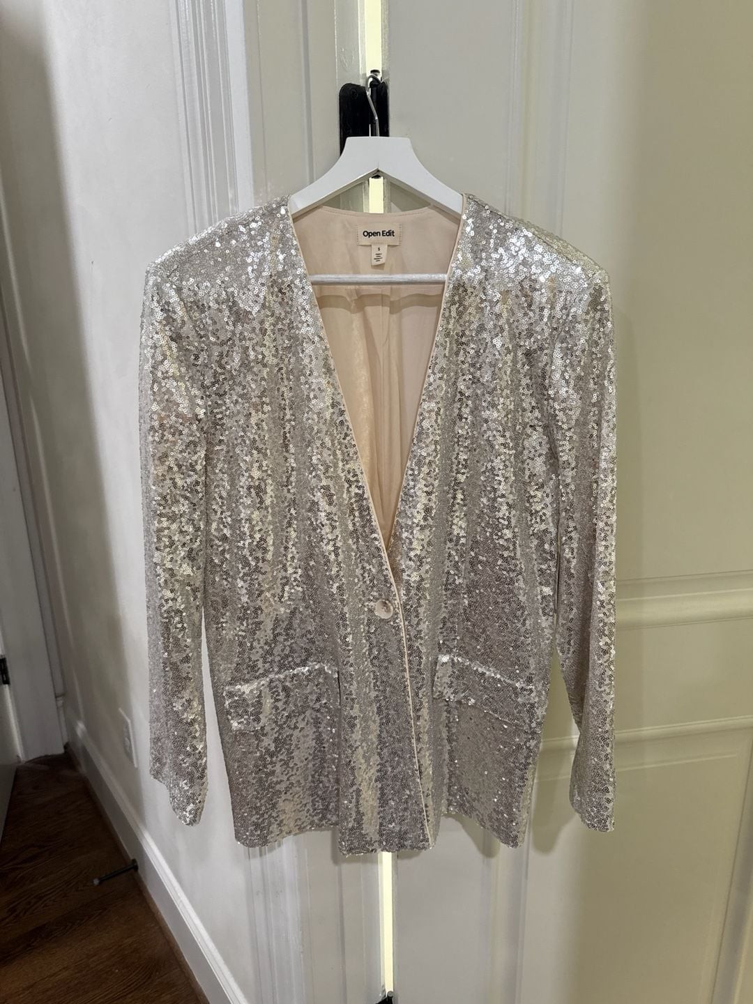 Open Edit Silver Sequin Single Button Blazer - image 1