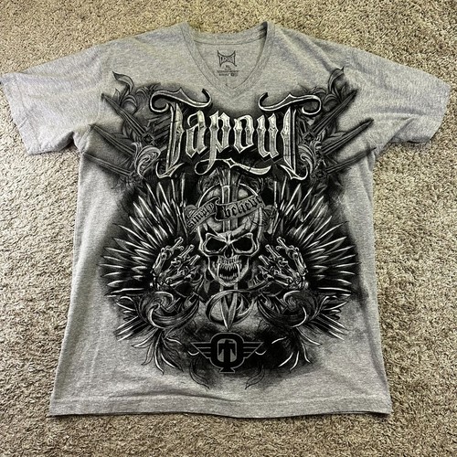 Vintage Y2k Tapout Mma Grunge Graphic Tee Skull Double Sided Size Xl 