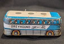 Vintage 1950s Tin Litho Key Wind-Up Greyhound Express Bus, Made in Japan - Works
