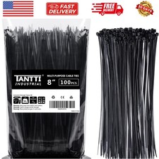 Durable 8-Inch Black Zip Ties - 50 lbs Strength, 100 Pack for Versatile Use