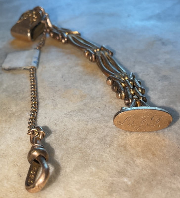 SOLID GOLD F. CO. FOB SEAL POCKET WATCH CHAIN LINK FOB 11 gm VICTORIAN