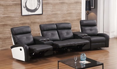 Heimkinosofa 4-Sitzer, Leder mit Cupholder & Relaxfunktion, 5130-Cup-42-SW