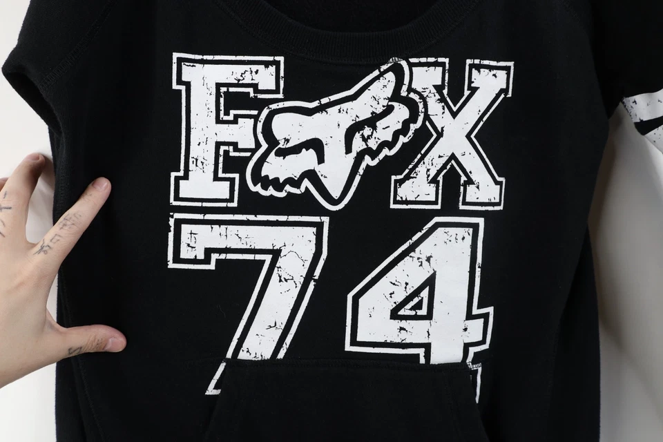 Vintage Fox Racing Womens Size Small Faded Spell Out Big Logo Sweatshirt Black - Image 4 of 4