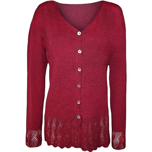 Damen Langarm Strick Häkel Knopf Cardigan V-Ausschnitt Übergröße Strickpullover - Bild 13 von 14