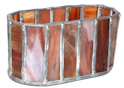 Hand-Crafted Stained-Glass Open Container/Stash/Planter/Box Oval Shape 7''x4'' VGC