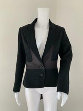 VALENTINO Black Wool Blend faille Silk Satin Trim Rear Tie Short Jacket Sz US 6