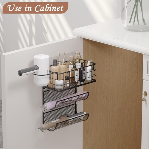 4-Tier Wall-Mount Hair Dryer Holder Storage Basket Rack with Hook - Picture 2 of 6