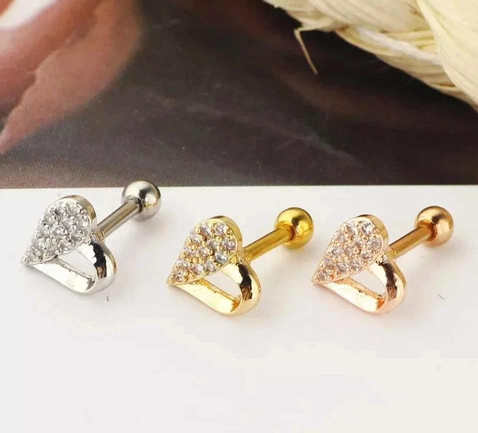 Piercing de nariz corazón corazón diamante genuino plata de ley 925 regalo de San Valentín para mujer. Foto 4 de 4