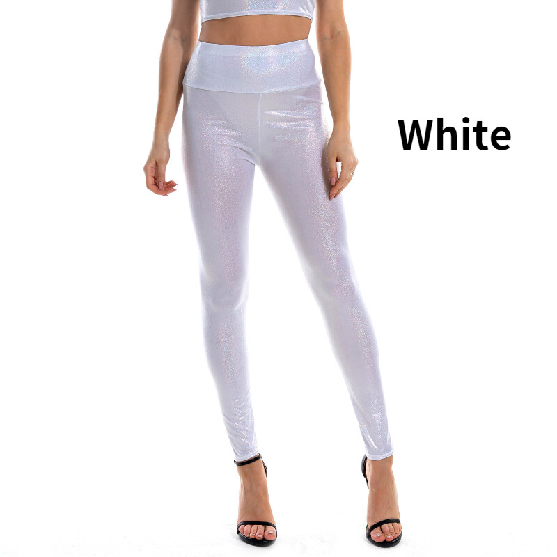 Dama Imitación Cuero Brillantes Leggings Pantalones Cintura Alta Pantalones Club Nocturno Sexy Delgado