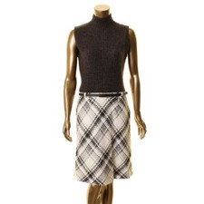 JONES NY Women's Glenplaid Belted Ribbed Tweed Sweater Dress TEDO