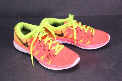 Nike Sneaker Flyknit Lunar 2 Damen Turnschuhe Gr. 36,5 neon pink gelb SB2495
