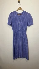 Vintage California Looks Women 12 Button Front Dress V Neck Padded Shoulder Blue