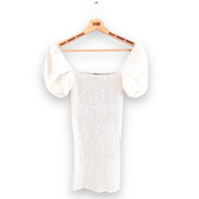 Ladies Pretty Little Thing White Puff Sleeved Mini Stretch Dress Size 4