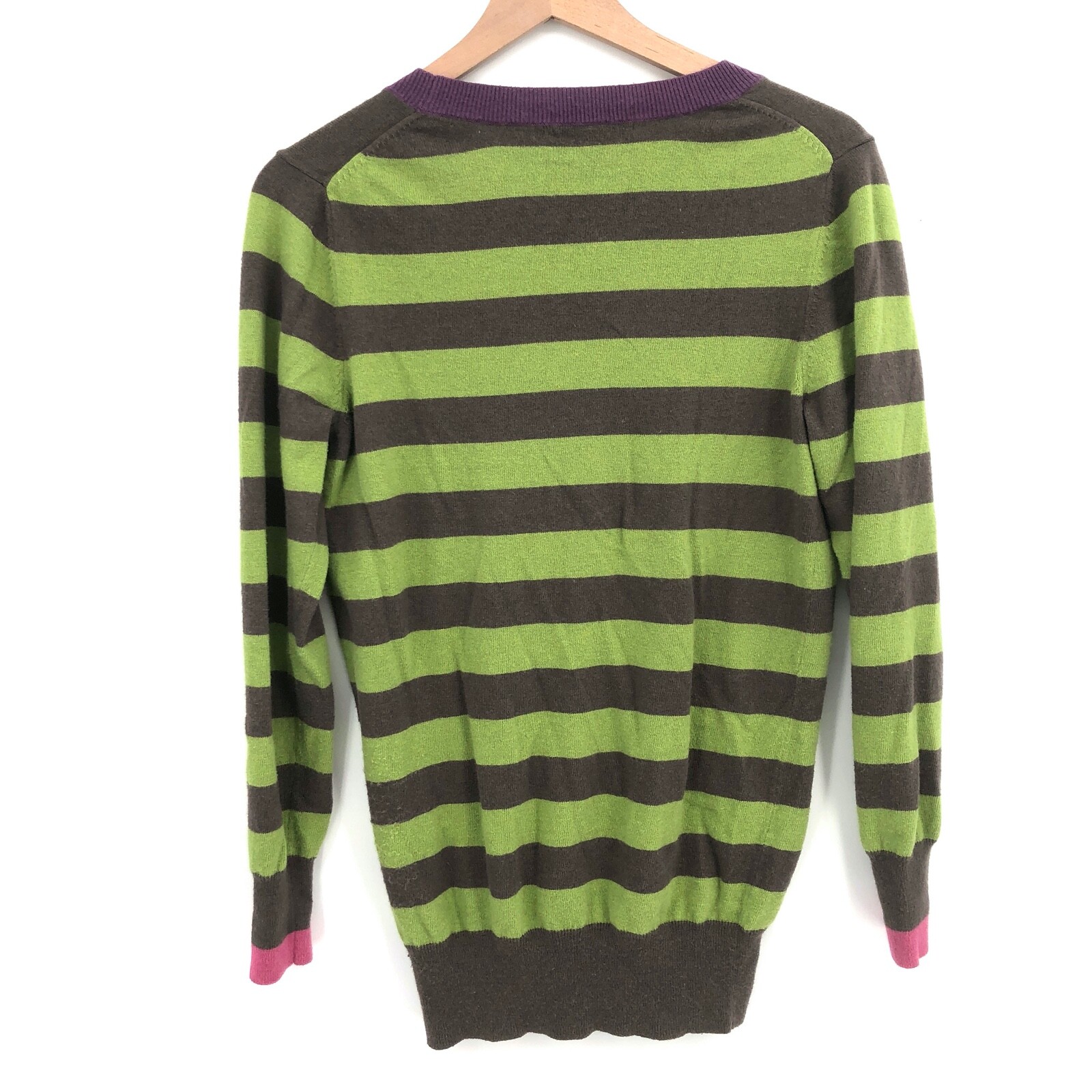 Boden women's v-neck green striped 