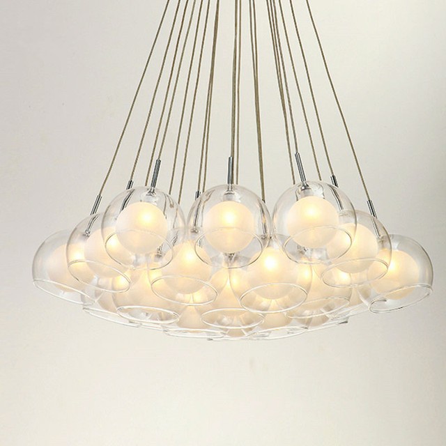 Clear Glass Flush Light 4 Bulb Glass Bubbles Ball Chandelier