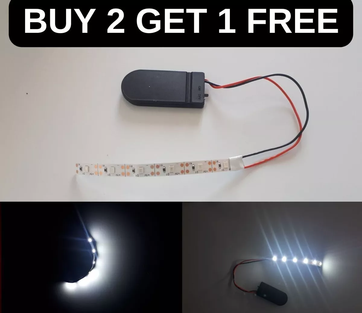 Cold white light, Battery led strip, Lighting with a small battery house,  CR2032