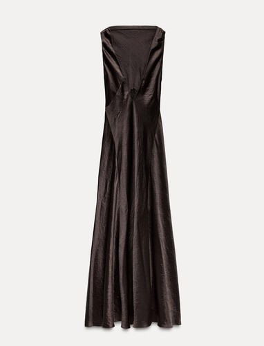 NEW ZARA AW24 GATHERED SATIN BROWN DRESS ZW COLLECTION 8659/192 VESTIDO SATINADO - Imagen 10 de 13