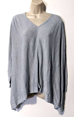 Eileen Fisher Women's V-Neck Handkerchief Hem Pullover Top Sz Small Linen Blend