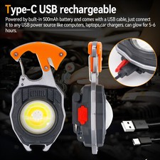 Mini Magnetic COB LED Keychain Light Flashlight USB Rechargeable Torch Work Lamp
