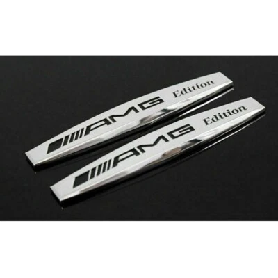 2 Logo Mercedes AMG Edition 3D en Métal Argent Brillant 10cm X 1,7cm (LOT DE 2)