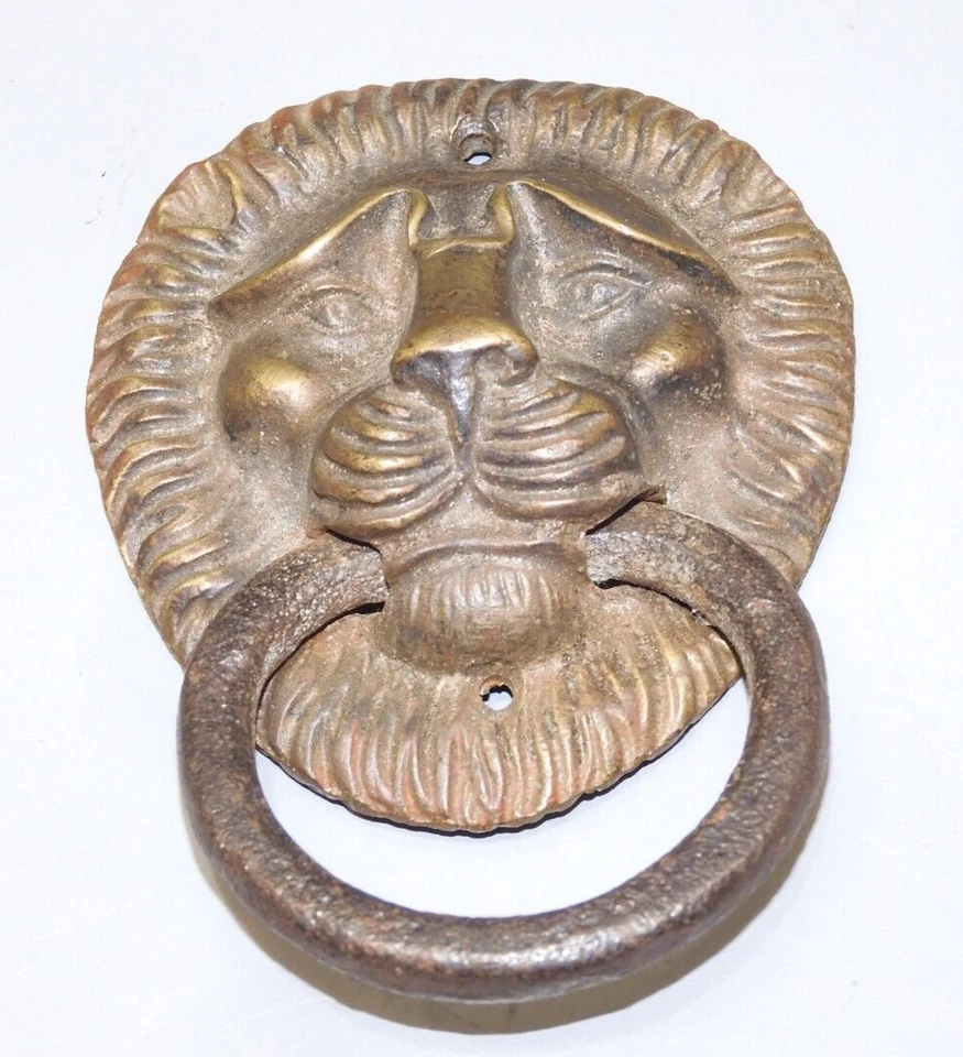-BELLE ANCIENNE POIGNEE TETE de LION BRONZE et Fer forgé déco MEUBLE ANCIEN   D - Photo 2/4