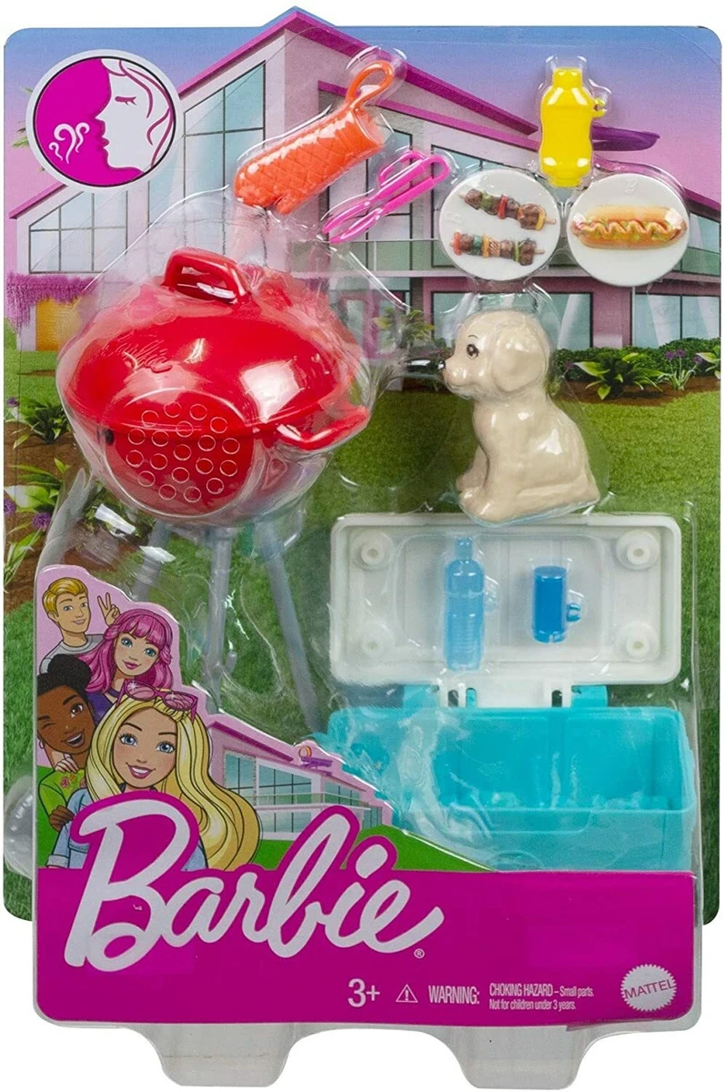 Barbie Mini Playset with Themed Accessories and Pet, BBQ Theme with Scented  Grill, Gift for 3 to 7 Year Olds