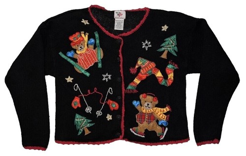Pull Vintage Noël à Motifs De Décoration - Taille XL, Noir Multicolore, Style Cardigan