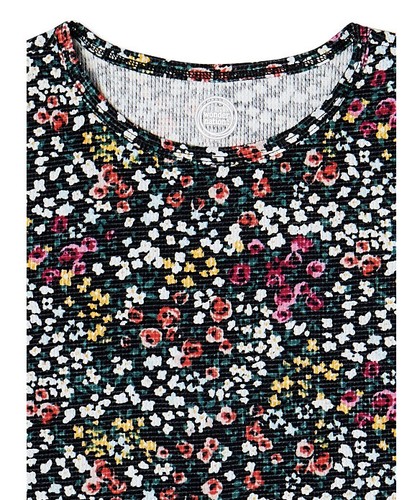 Wonder Nation Girls Short Sleeve Waffle Top Sz L 10-12 Plus, Black Soot Floral - Picture 2 of 5