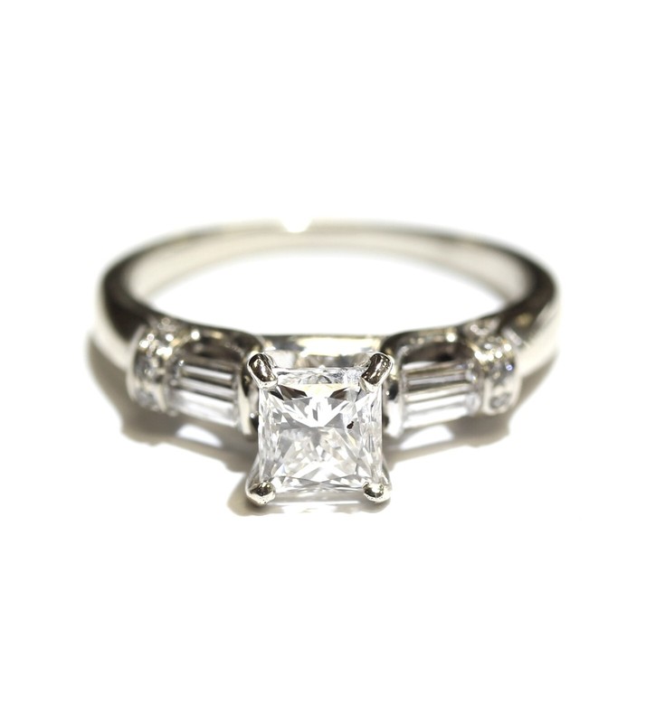 GIA certified 14k white gold 1.35ct princess diamond engagement ring 3.8g 6.5