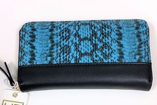 NEW URBAN TURQUOISE BLUE PYTHON EMBOSSED LEATHERETTE ZIP AROUND WALLET,CLUTCH