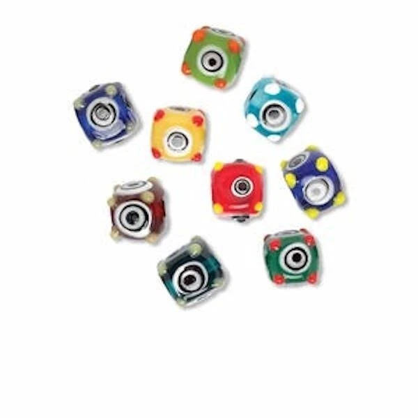 10 Multi Color Opaque Lampwork Glass Bumpy 12x12mm Cube Square Bead Mix - Image 4 of 4