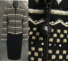 BEAUTIFUL St John evening knit black gold rhinestones embellished jacket 4