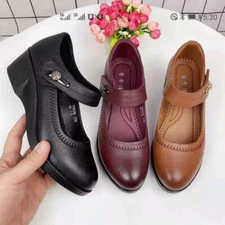 New Mary Jane Shoes Womens Ankle Strap Wedge Heel Slip On Walking Fashion Pumps
