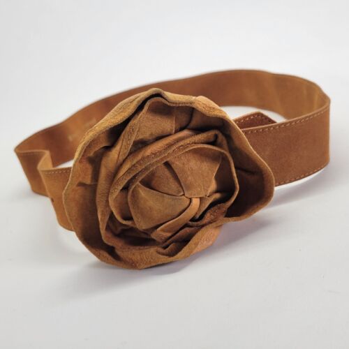 Streets Ahead Leather Belt 32 34 M Flower Buckle Suede Brown 53020 Made in USA - 第 1/10 張圖片