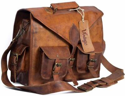 Bag Leather Messenger Laptop Briefcase Genuine Brown Men's Vintage Shoulder