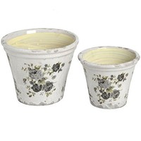 Hill Interiors Floral Ceramic Planters, Set Of 2, White/green/blue Hill Interiors Floral Ceramic Planters, Set Of 2, White/green/blue
