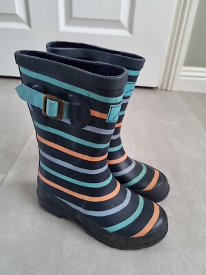 Joules Boys Girls Wellies Size 12 Navy Blue With Colourful Stripes VGC  UK