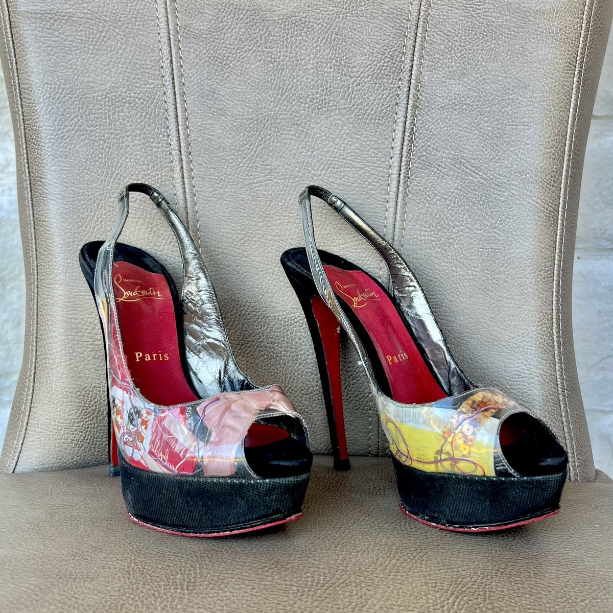 Christian Louboutin Winter Trash 150 Slingback Heels Multicolor