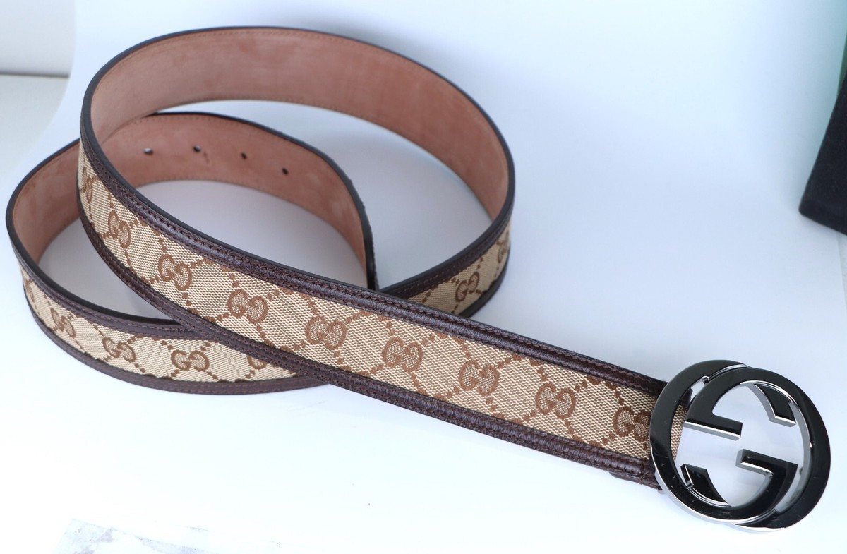 Men's Gucci Silver Tone Double G Interlocking Brown Leather Men's Gucci Silver Tone Double G Interlocking Brown Leather